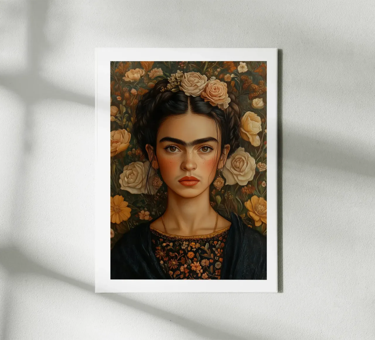 Frida con i fiori d'autunno tela con Cornice a cassetta da Glitch & Glam