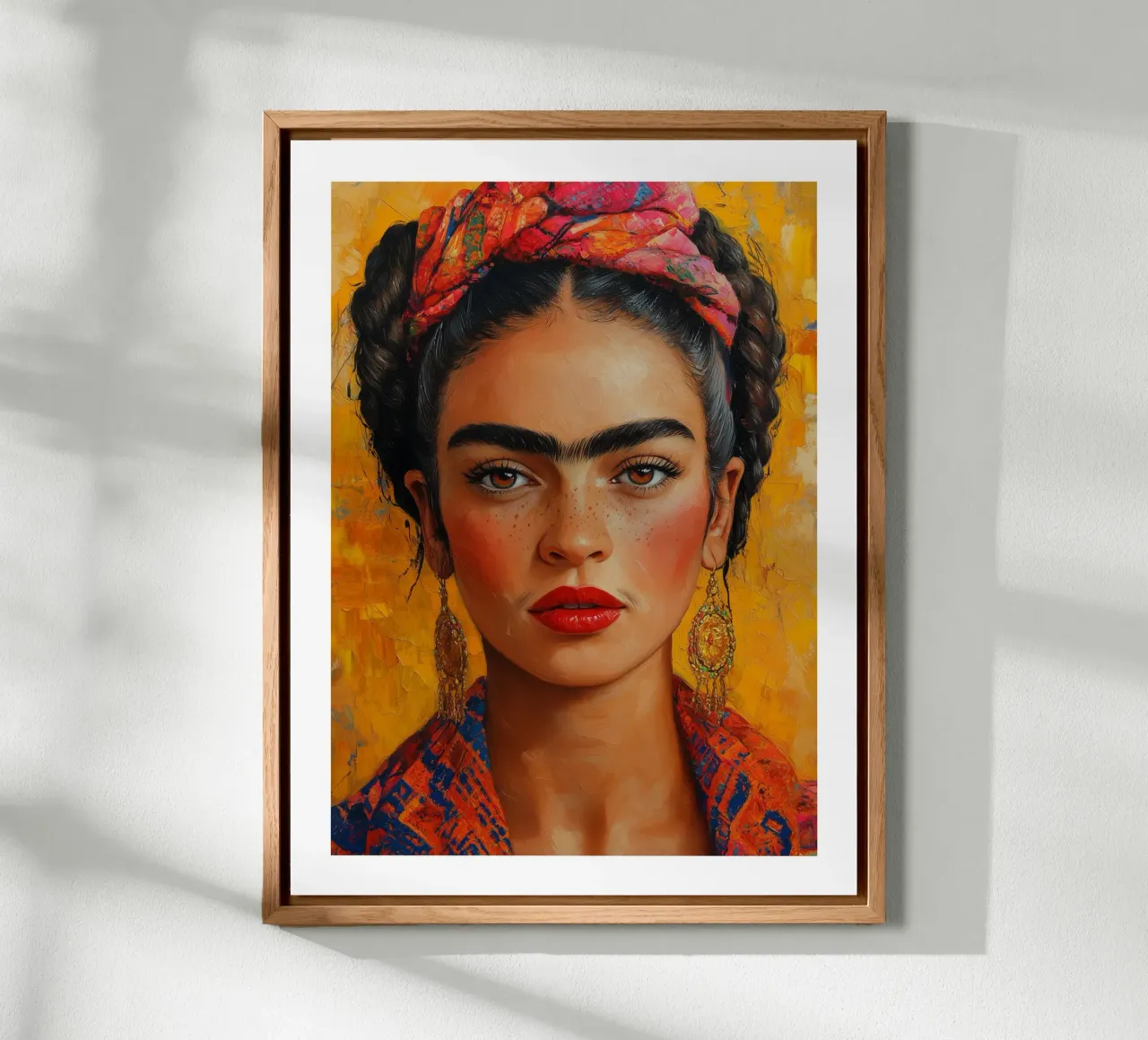 Frida con i colori del fuoco alluminio dibond da Glitch & Glam