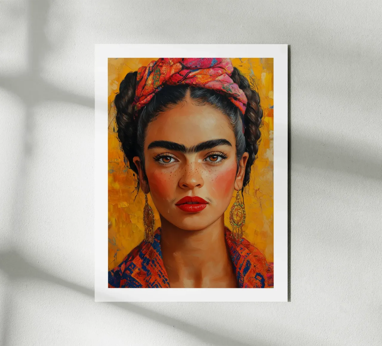 Frida con i colori del fuoco alluminio dibond da Glitch & Glam