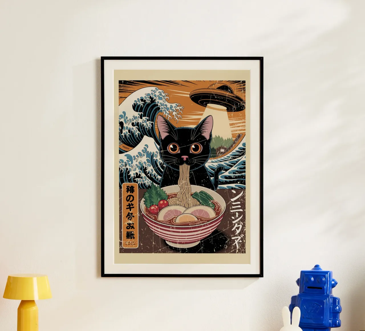 cat ufo japanese poster con telaio in plastica da ramosashop