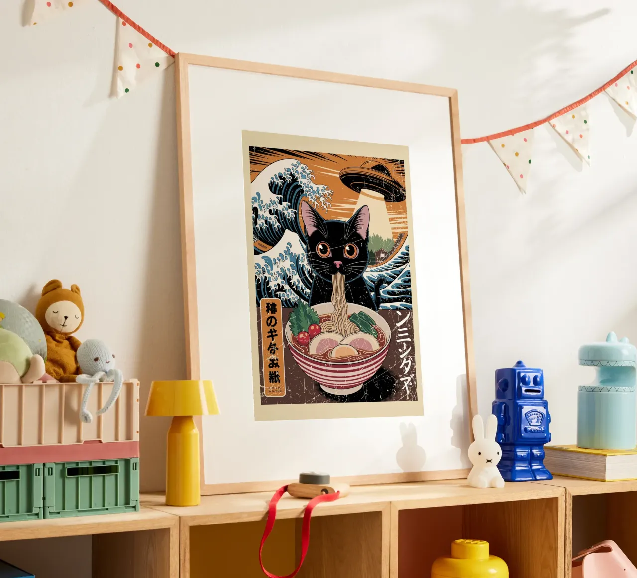 cat ufo japanese poster con telaio in plastica da ramosashop