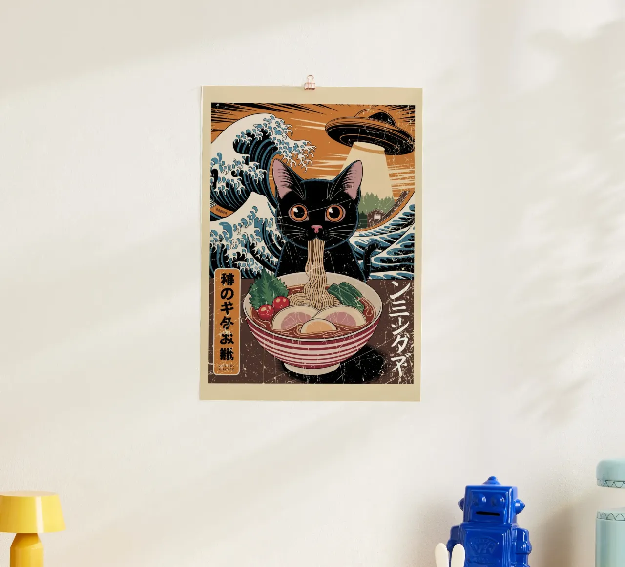 cat ufo japanese poster con telaio in plastica da ramosashop