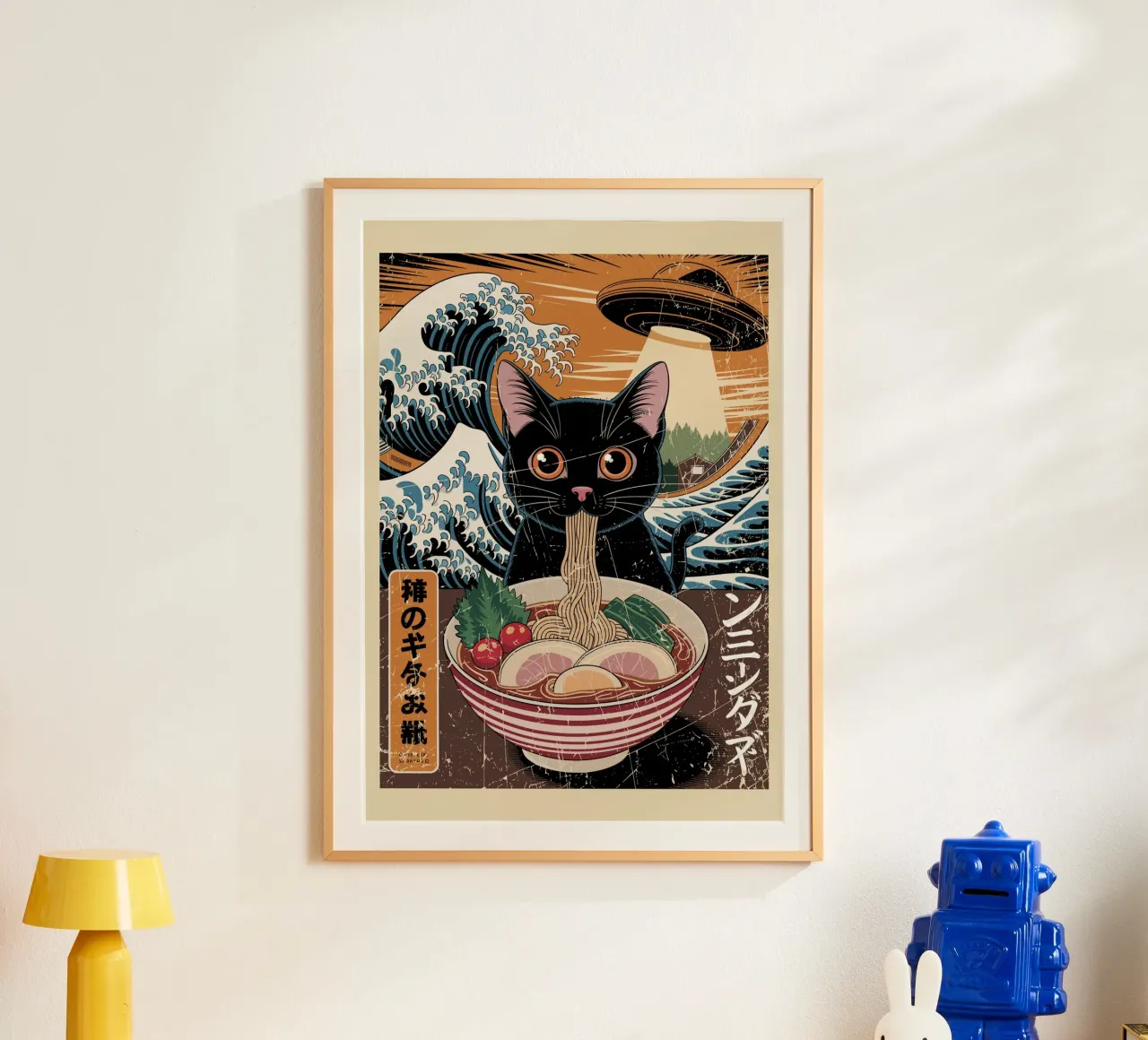 cat ufo japanese poster con telaio in plastica da ramosashop