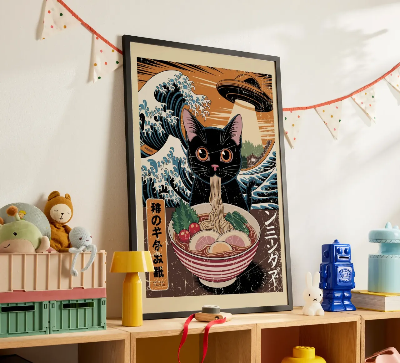 cat ufo japanese poster con telaio in plastica da ramosashop
