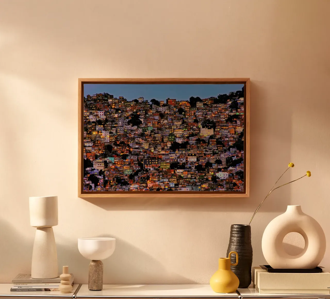 Nightfall in the Favela Da Rocinha canvas met Baklijst van Pictufy