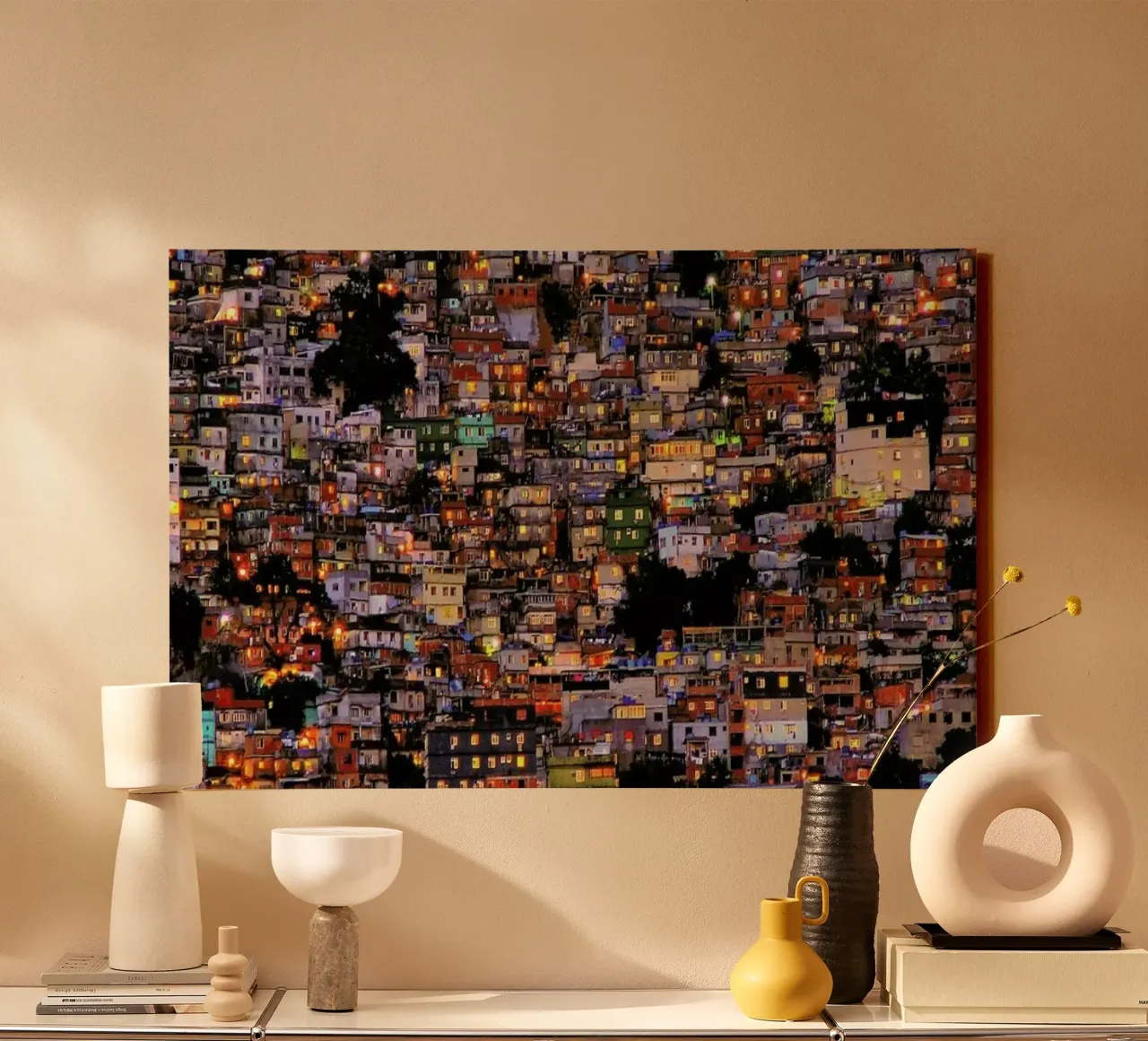 Nightfall in the Favela Da Rocinha canvas met Baklijst van Pictufy