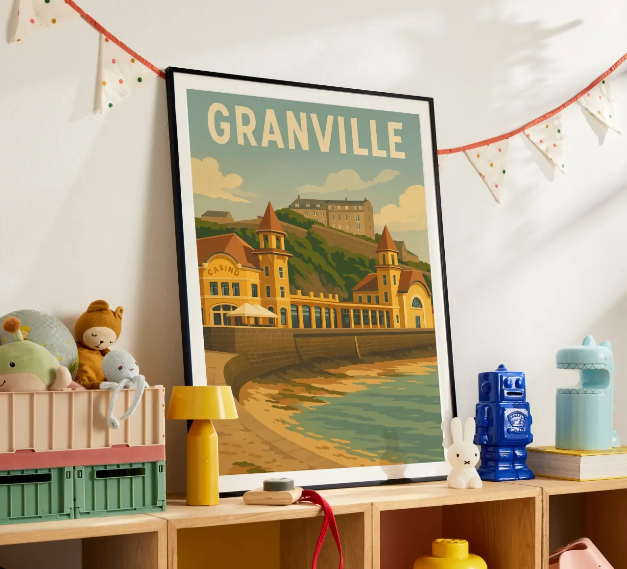 Granville - Retro casino and seaside poster poster with wooden frame by PrintMoiUnTruc