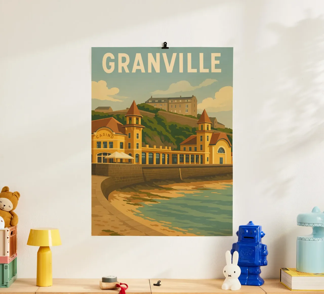 Granville - Retro casino and seaside poster poster with wooden frame by PrintMoiUnTruc
