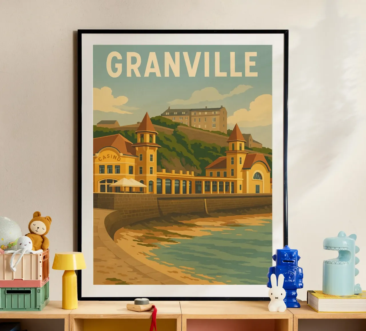 Granville - Retro casino and seaside poster poster with wooden frame by PrintMoiUnTruc