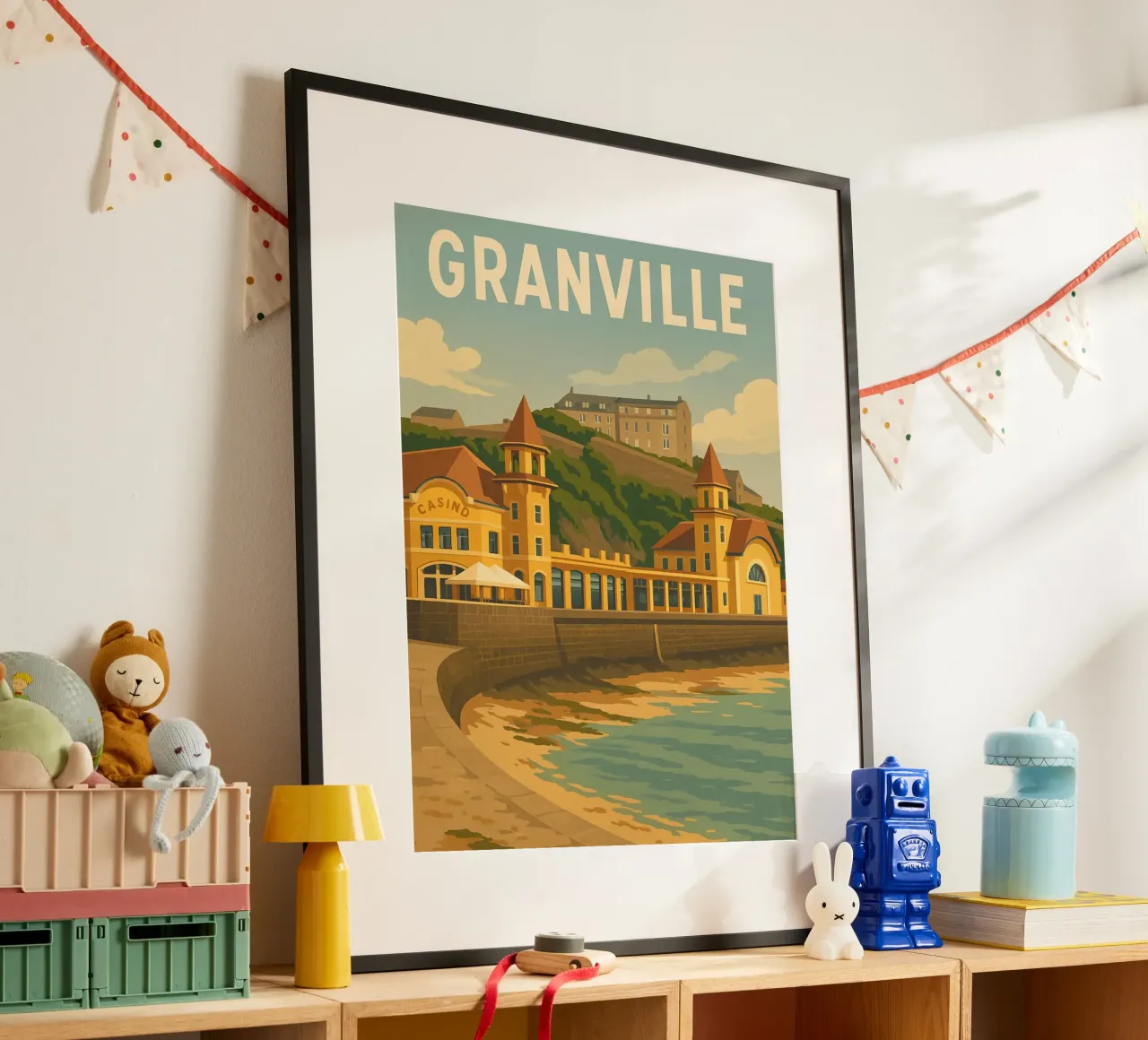 Granville - Retro casino and seaside poster poster with wooden frame by PrintMoiUnTruc