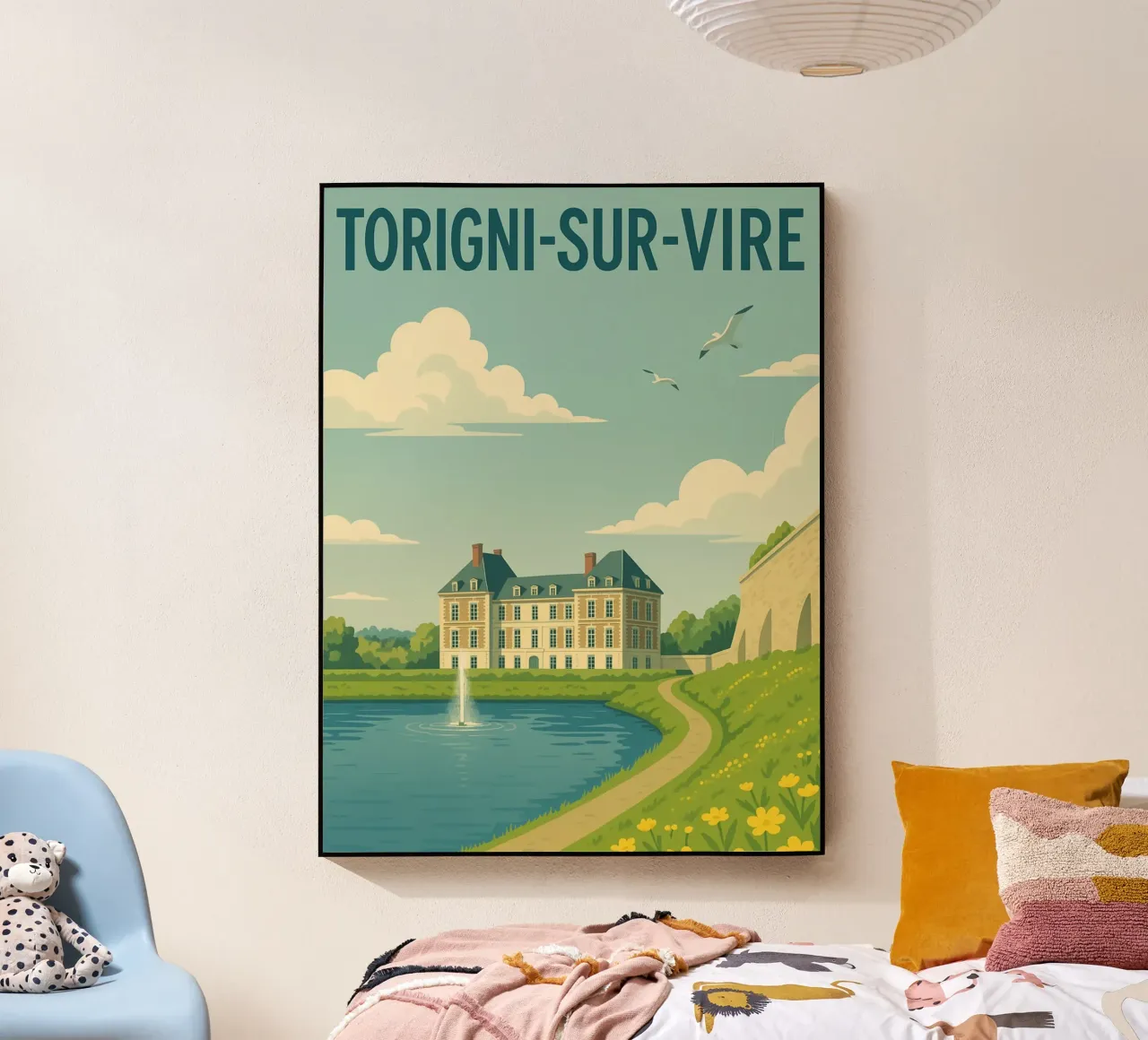 Torigni-sur-Vire - Poster retrò del castello e dello stagno plexiglass da PrintMoiUnTruc