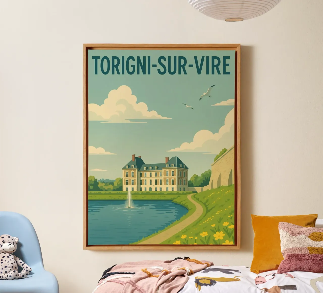 Torigni-sur-Vire - Poster retrò del castello e dello stagno tela da PrintMoiUnTruc