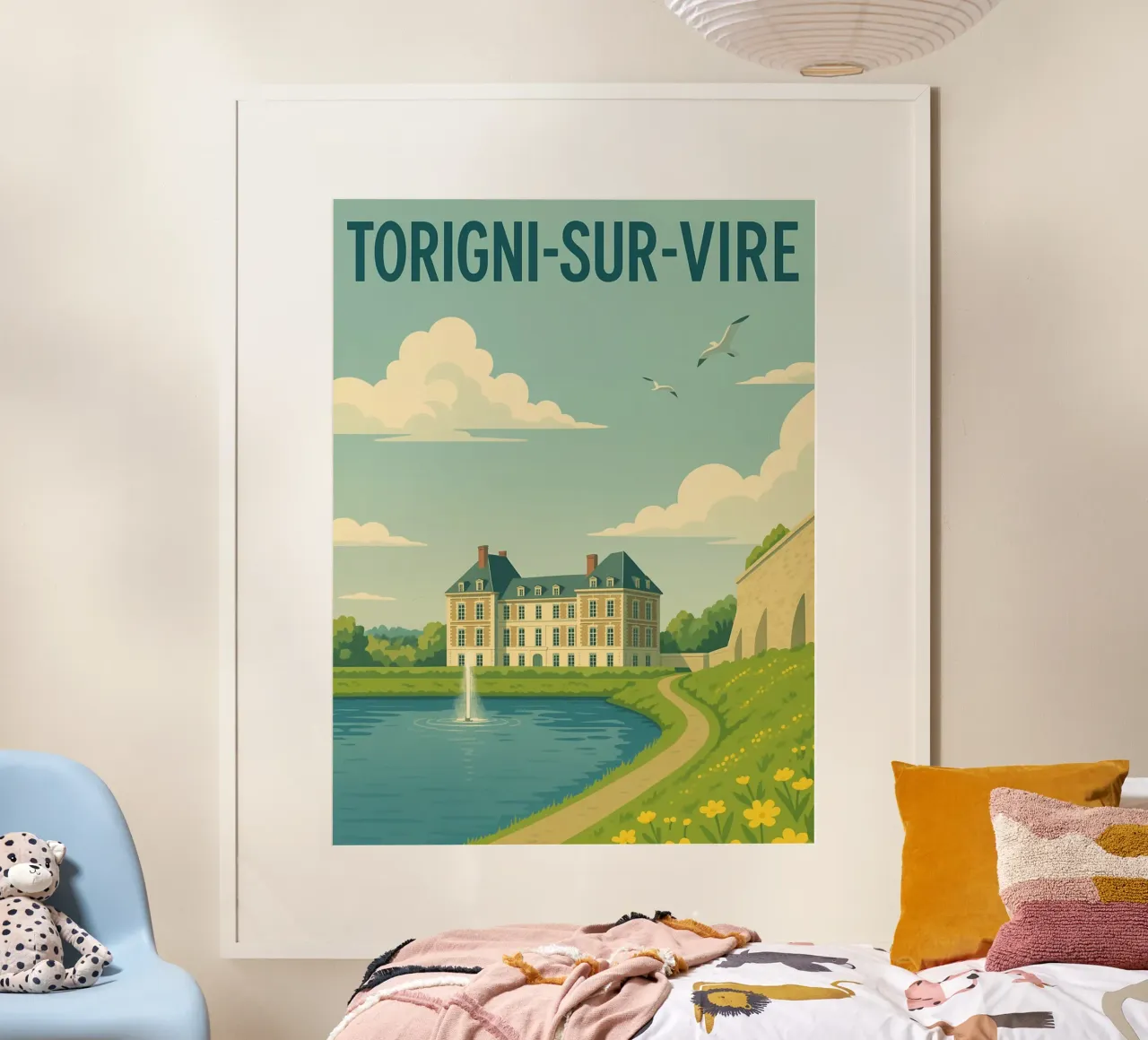 Torigni-sur-Vire - Poster retrò del castello e dello stagno poster da PrintMoiUnTruc