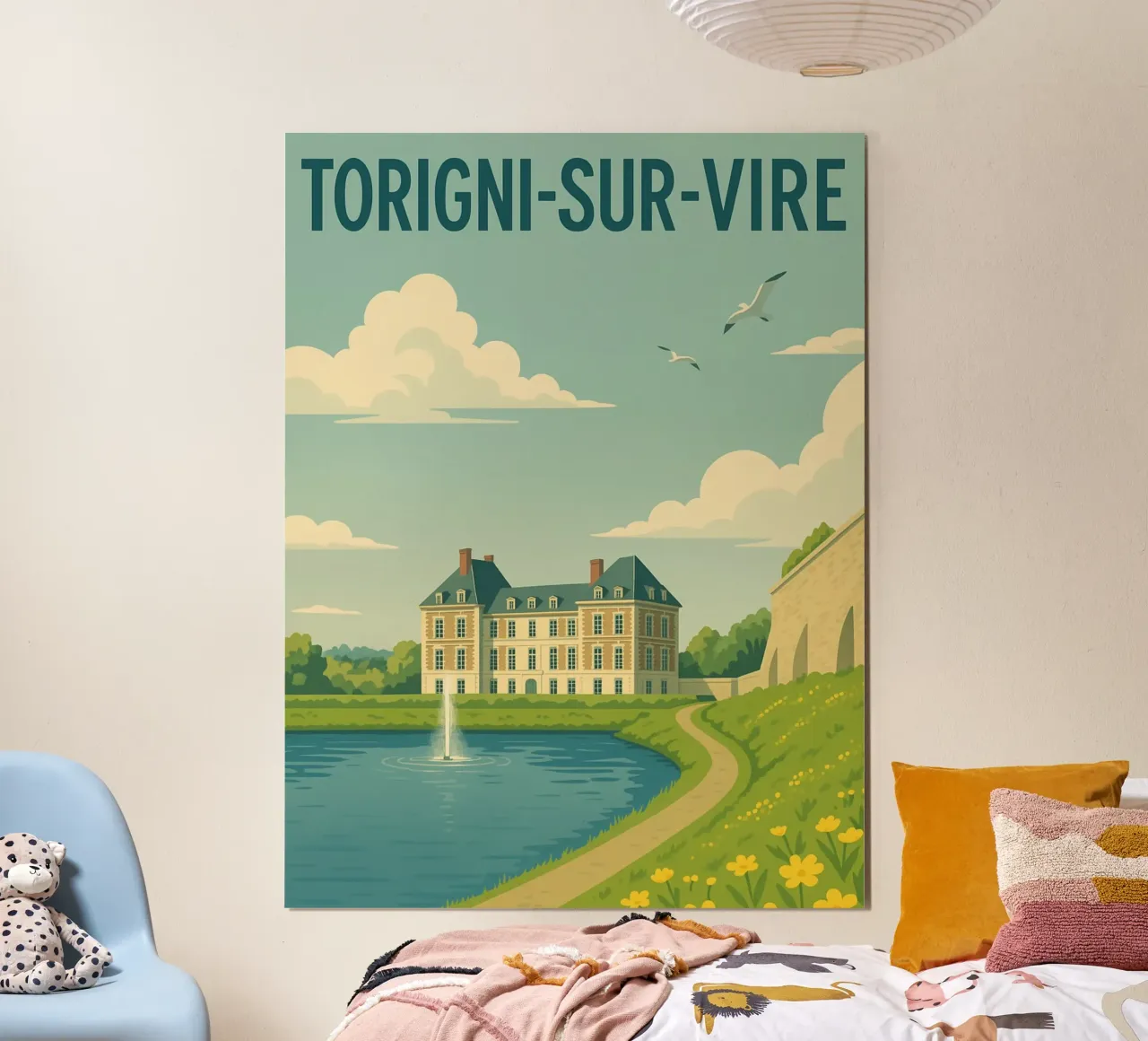 Torigni-sur-Vire - Poster retrò del castello e dello stagno poster da PrintMoiUnTruc