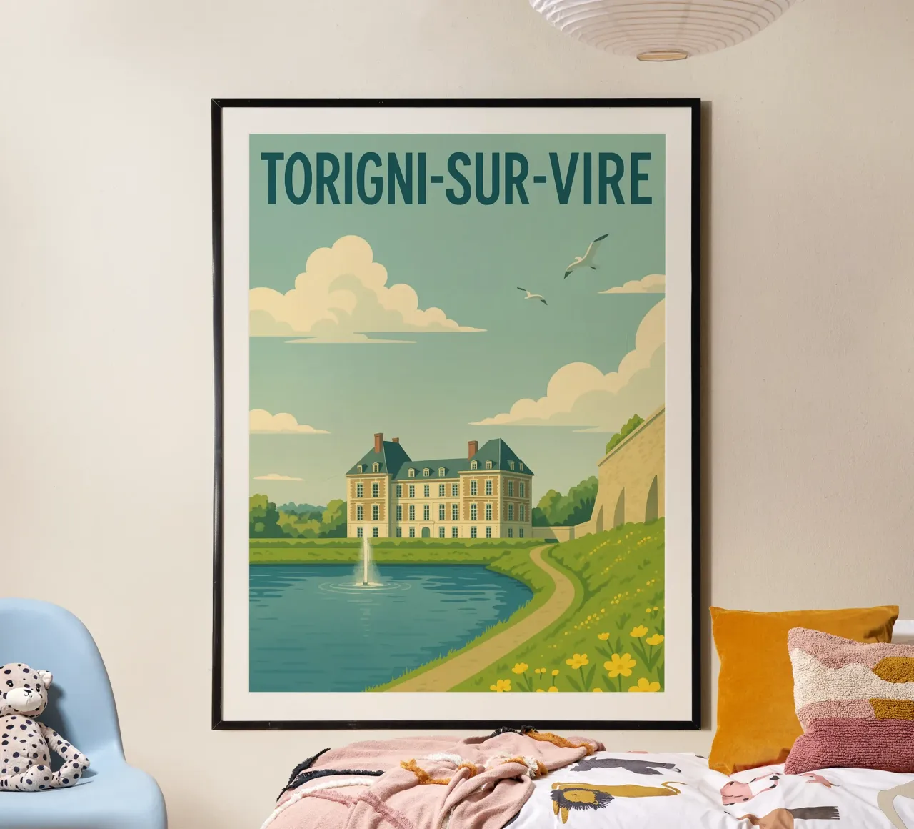 Torigni-sur-Vire - Poster retrò del castello e dello stagno poster da PrintMoiUnTruc