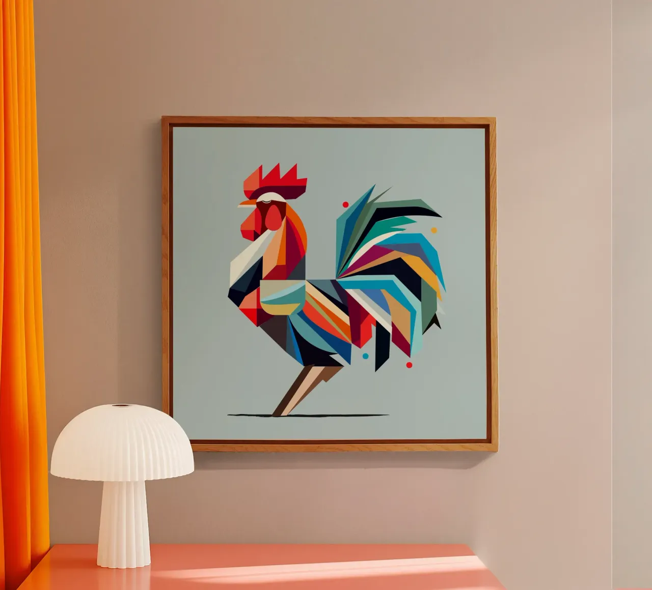 Gallo geometrico colorato in stile poligono plexiglass da namosh