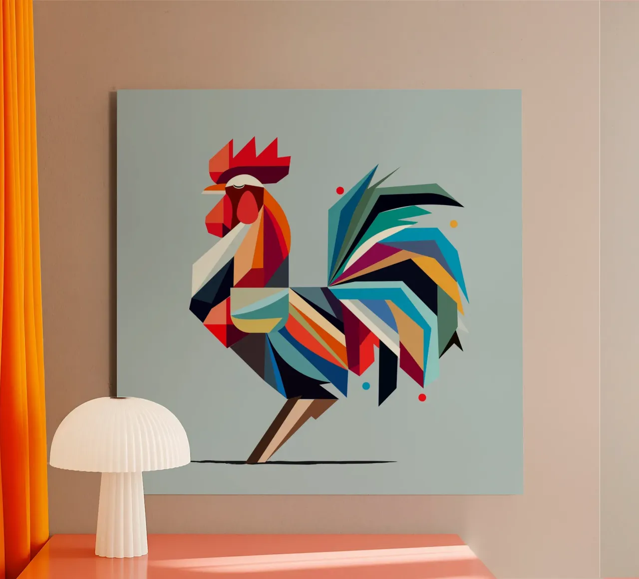 Gallo geometrico colorato in stile poligono alluminio dibond da namosh