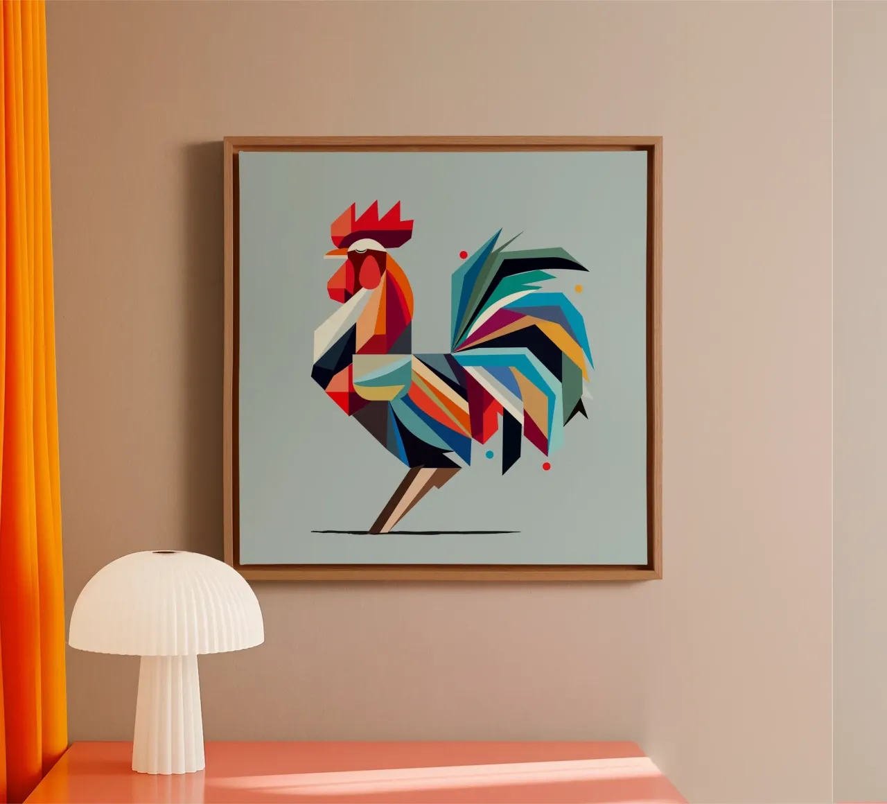 Gallo geometrico colorato in stile poligono tela con Cornice a cassetta da namosh