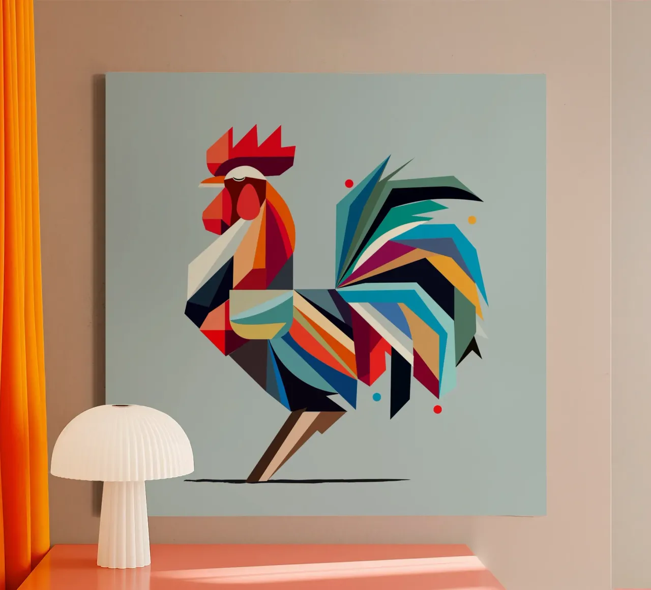 Gallo geometrico colorato in stile poligono tela con Cornice a cassetta da namosh