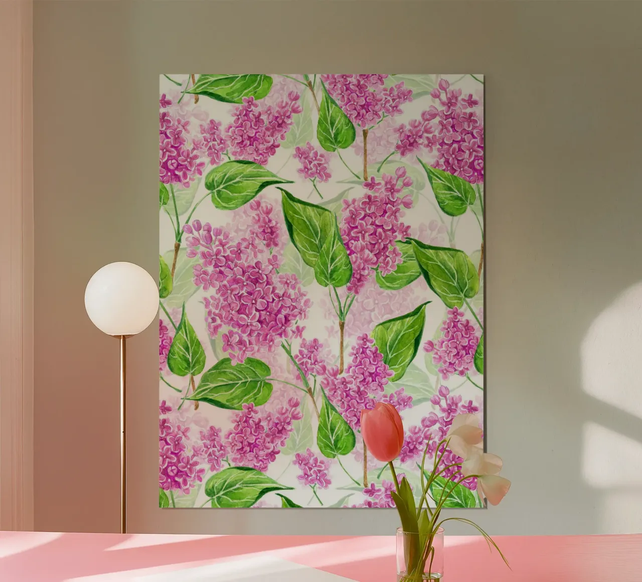 Violette fliederfarbene Blumen auf weißem Hintergrund Poster von Painted Nature