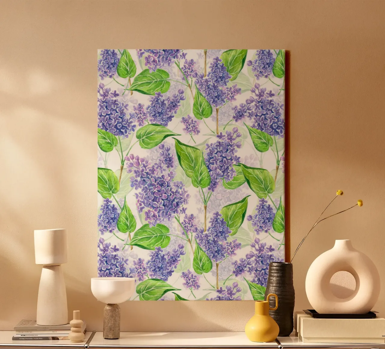 Violette lila bloemen op witte achtergrond canvas met Baklijst van Painted Nature
