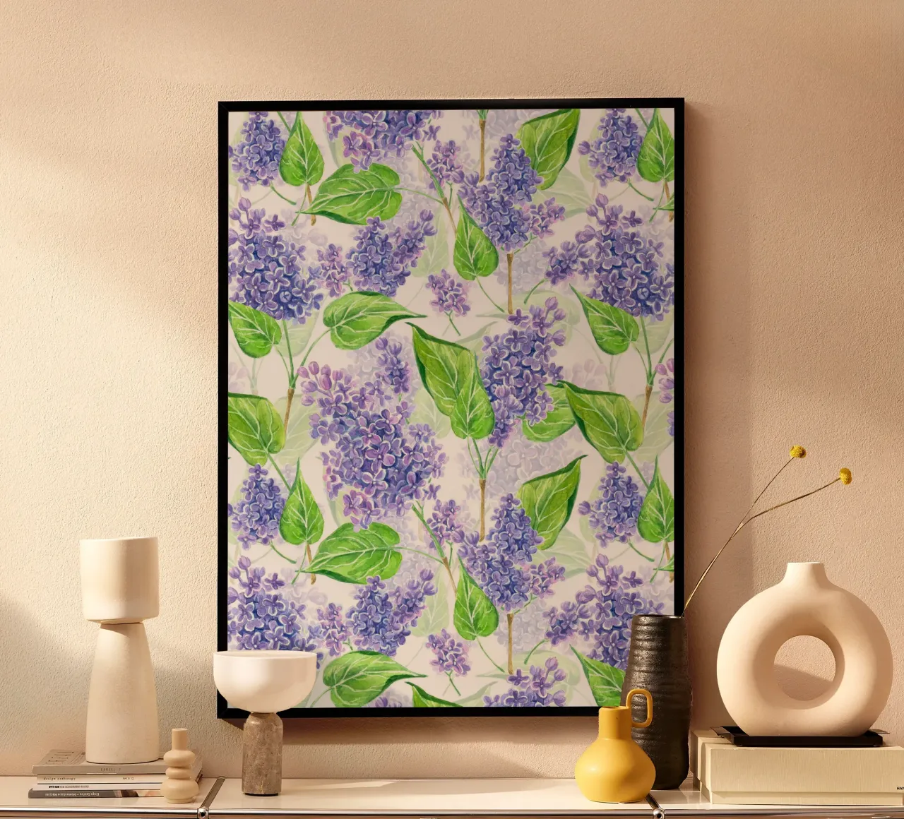 Violette fliederfarbene Blumen auf weißem Hintergrund Poster von Painted Nature