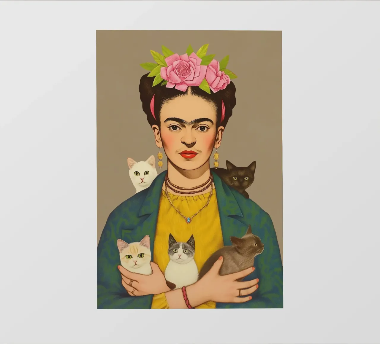 Frida kahlo, l'amore dei piccoli gatti telo in pvc da Carinaprint