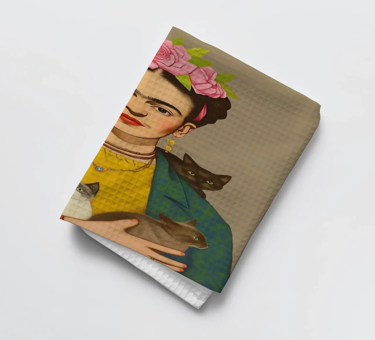 Frida kahlo, l'amore dei piccoli gatti canovaccio da cucina da Carinaprint