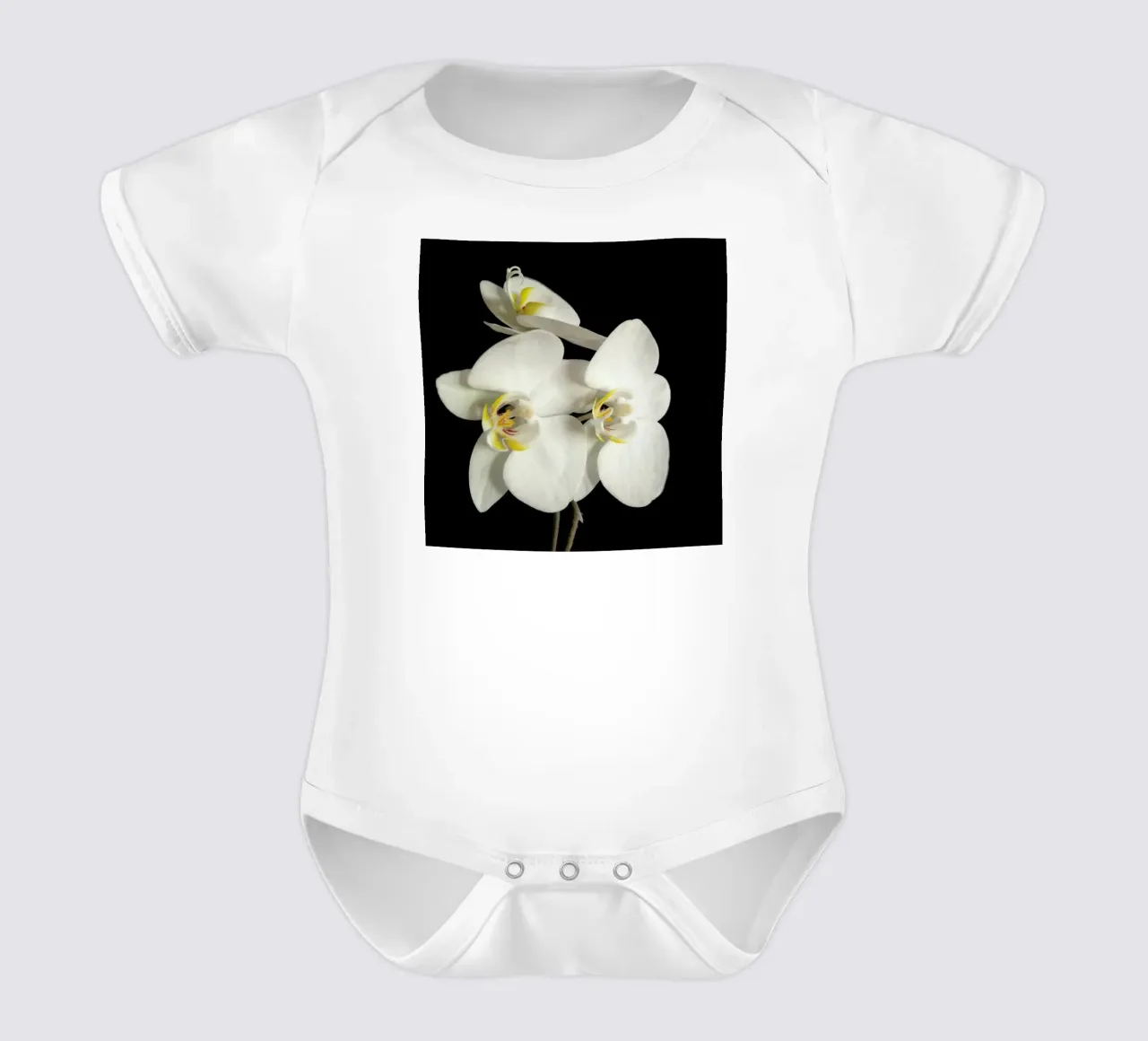 Orchidea bianca e nera II body neonato maniche corte da Cassia Beck Photography