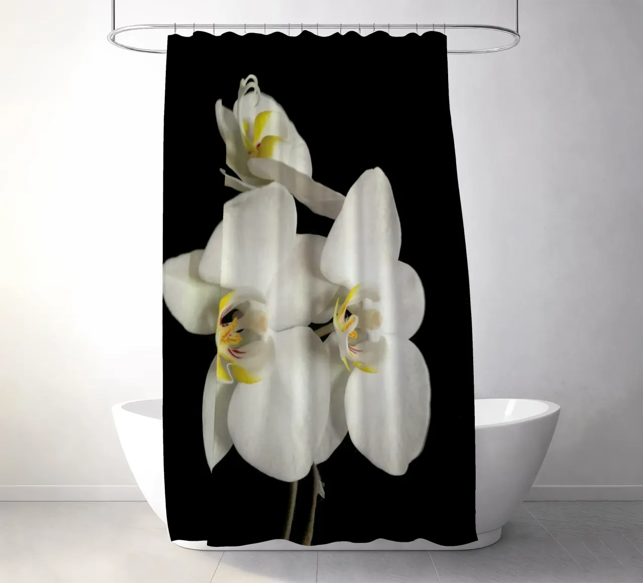 Orchidea bianca e nera II tenda da doccia da Cassia Beck Photography