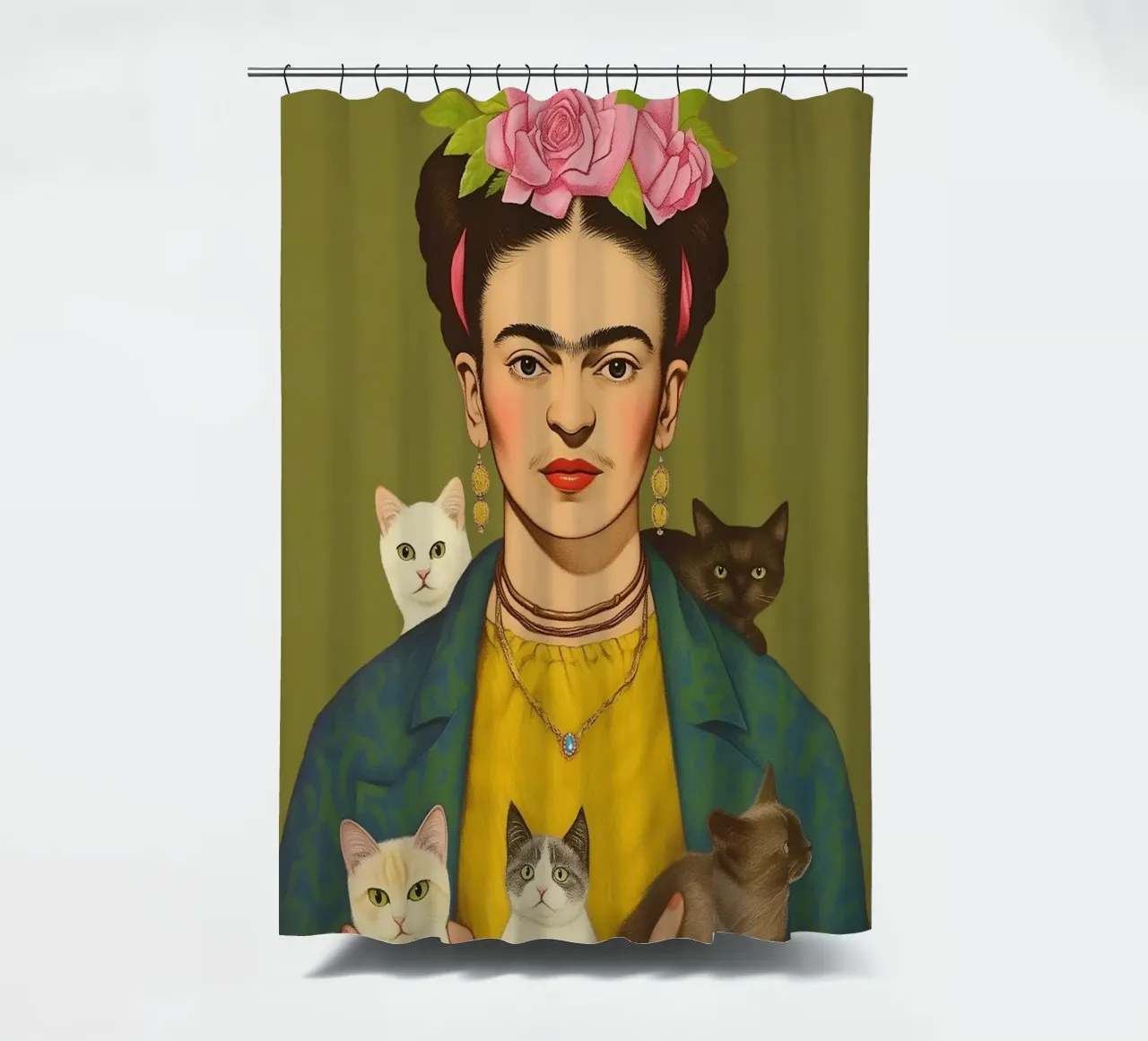 Cuddly cats with Frida shower curtain by Carinaprint