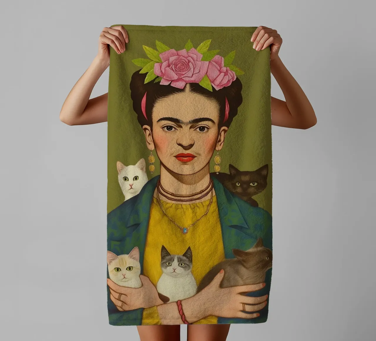 Cuddly cats with Frida towel by Carinaprint