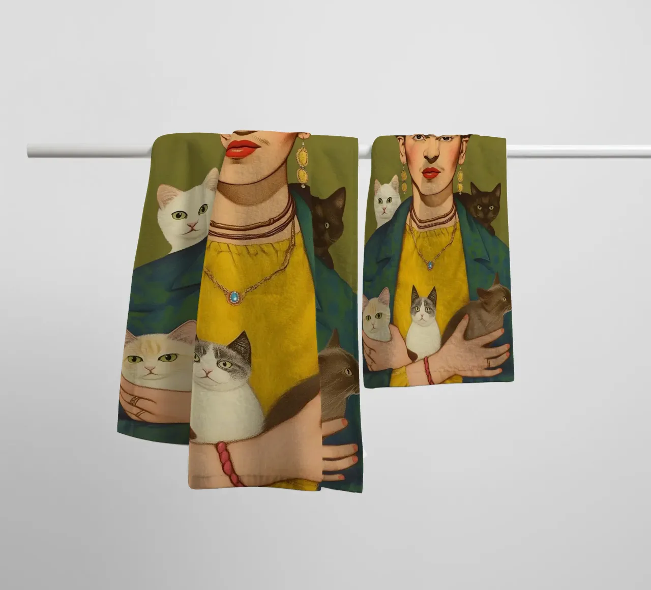 Cuddly cats with Frida towel by Carinaprint