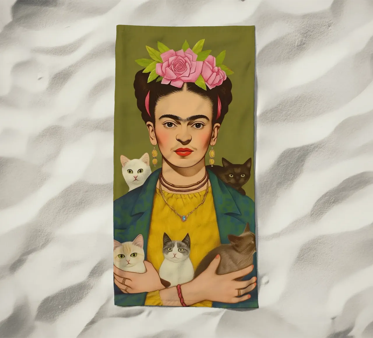 Poezen knuffelen met Frida strandhanddoek van Carinaprint
