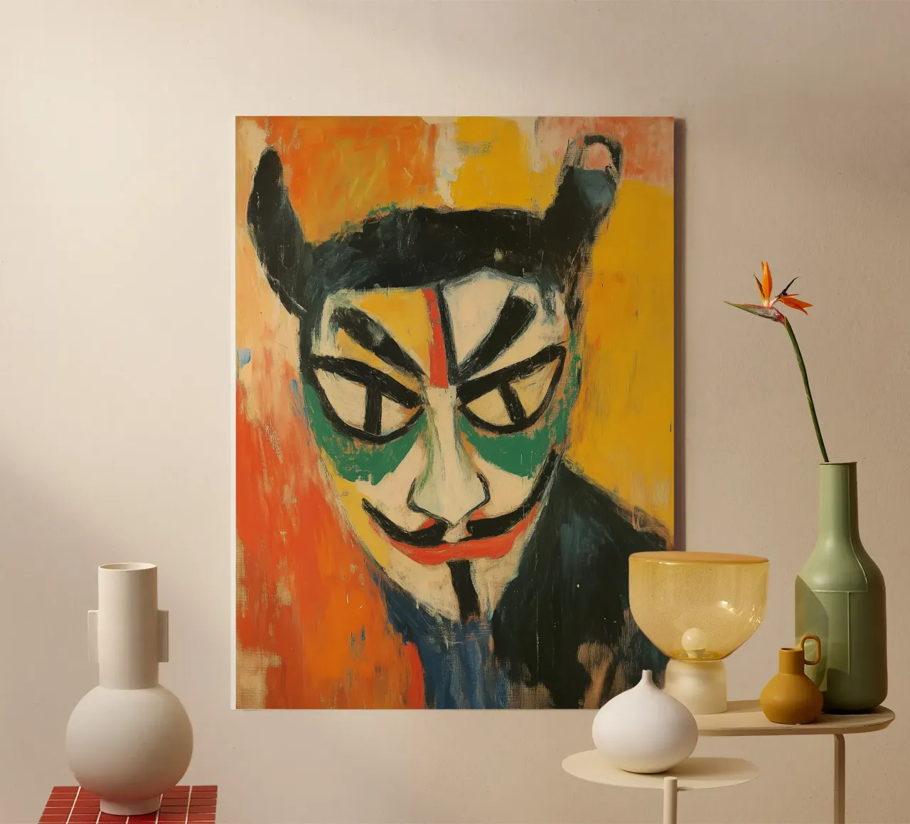 Self-Portrait with Hannya Mask | Canvas Painting canvas with Floater frame by Autofocus