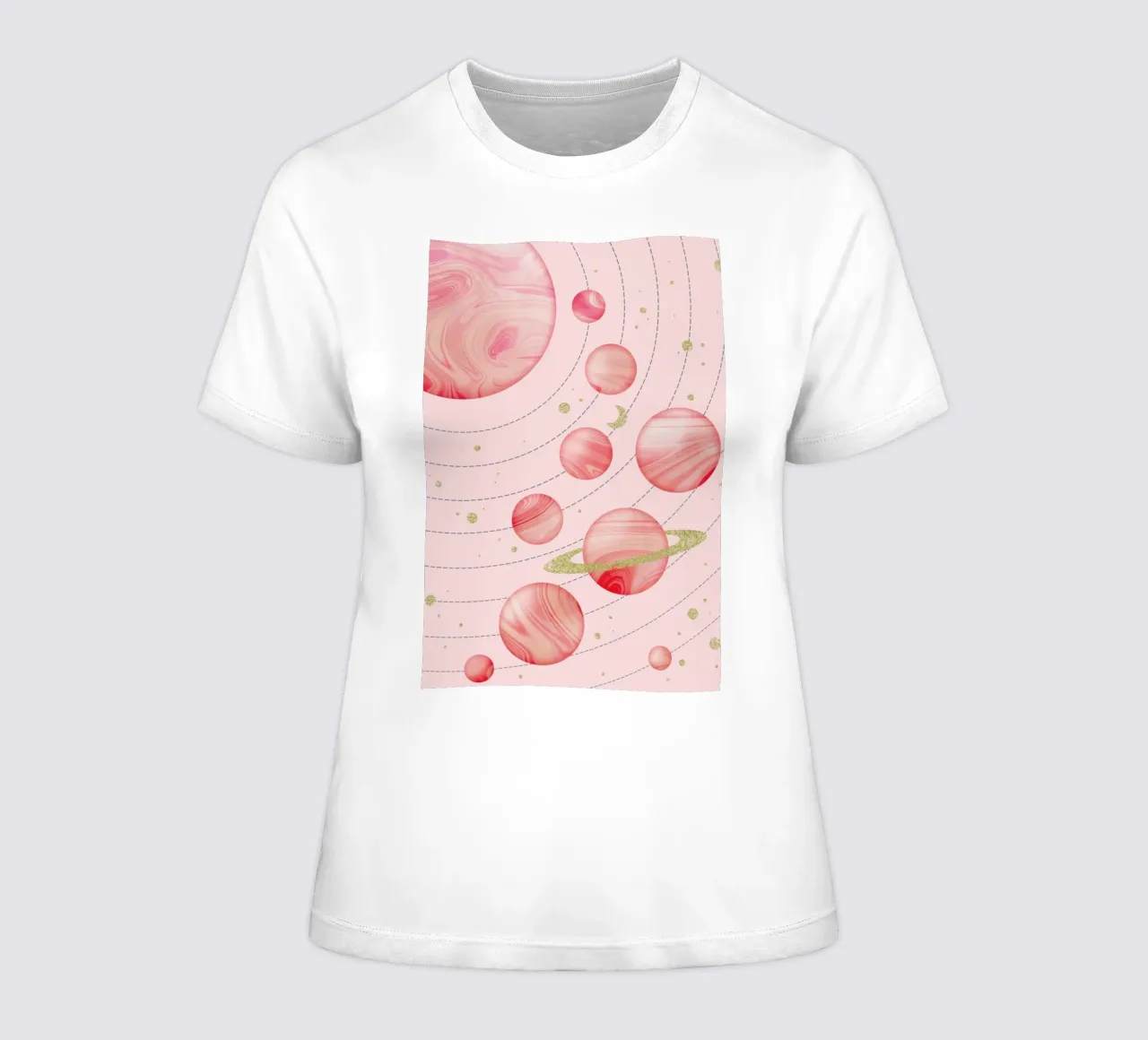 Pink Solar System women's fitted t-shirt by cafelab