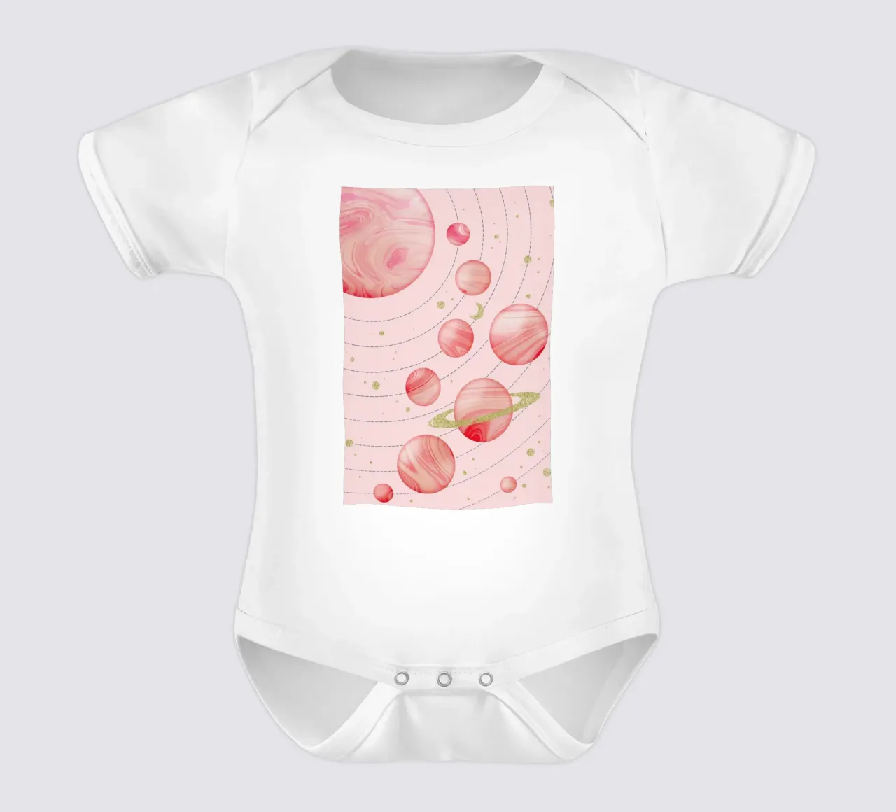 Pink Solar System short-sleeve baby romper by cafelab