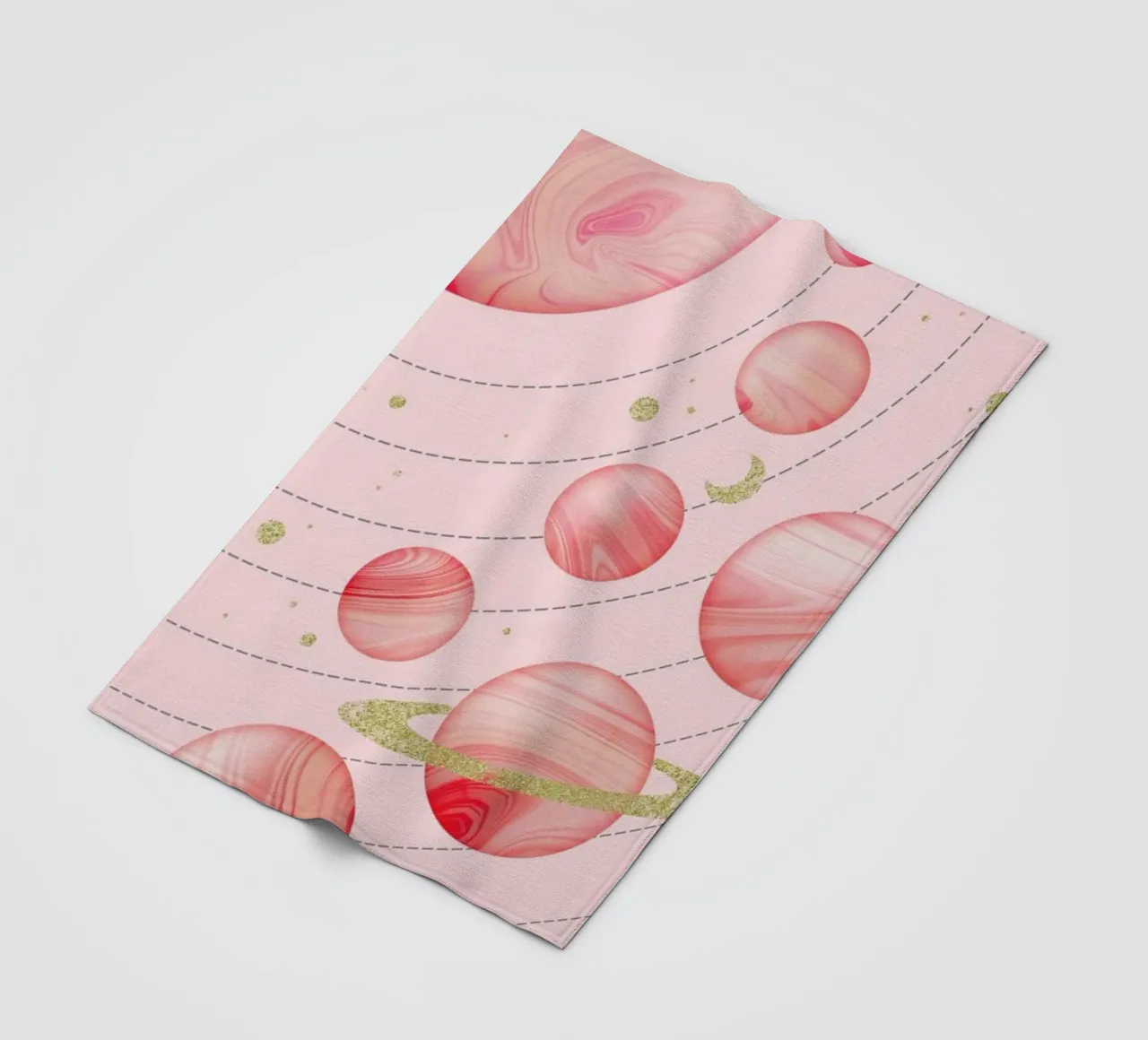 Pink Solar System fleece blanket by cafelab
