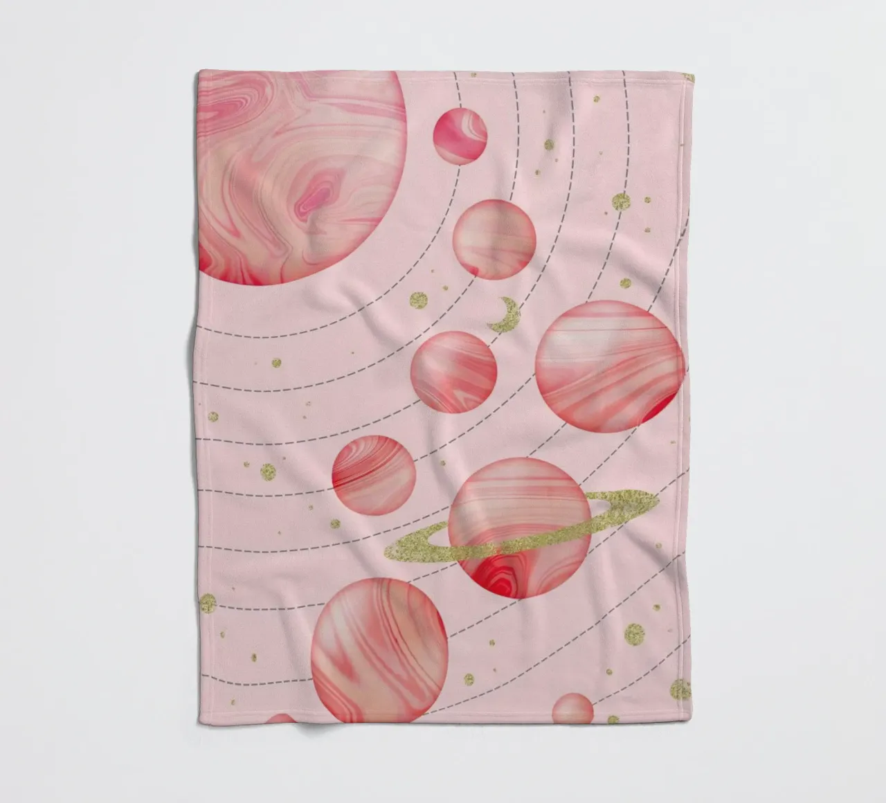 Pink Solar System fleece blanket by cafelab