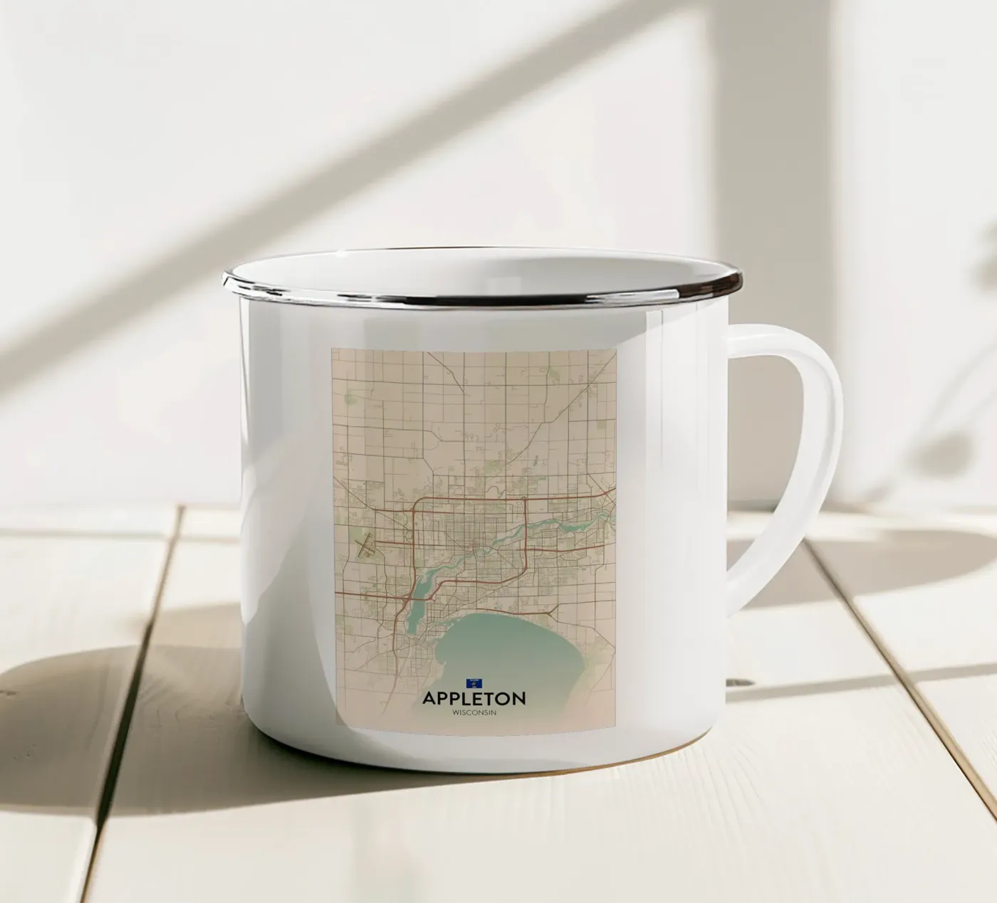 Appleton WI enamel mug by Jacob W MICKELSON