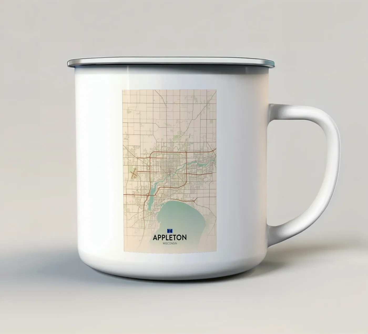 Appleton WI enamel mug by Jacob W MICKELSON