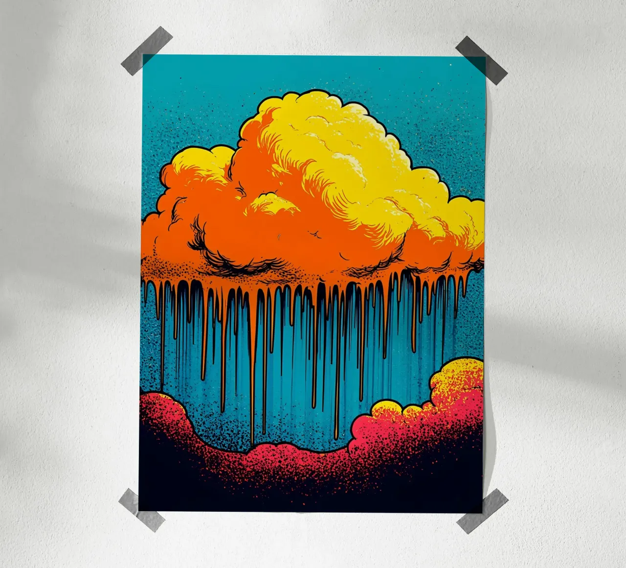 Nuvole che gocciolano - Pop Art poster con telaio in plastica da ColorCrash Gallery