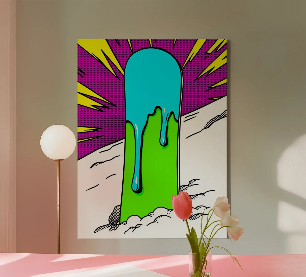 Snowboard - Pop Art tela con Cornice a cassetta da ColorCrash Gallery