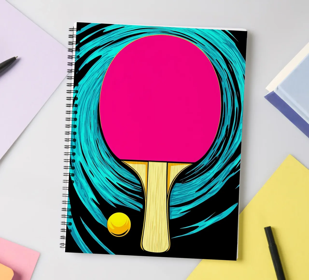 Ping Pong Paddle And Ball - Pop Art spiral notebook by ColorCrash Gallery