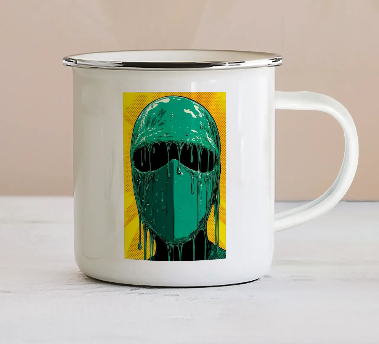 Maschera che gocciola - Pop Art tazza in smalto da ColorCrash Gallery