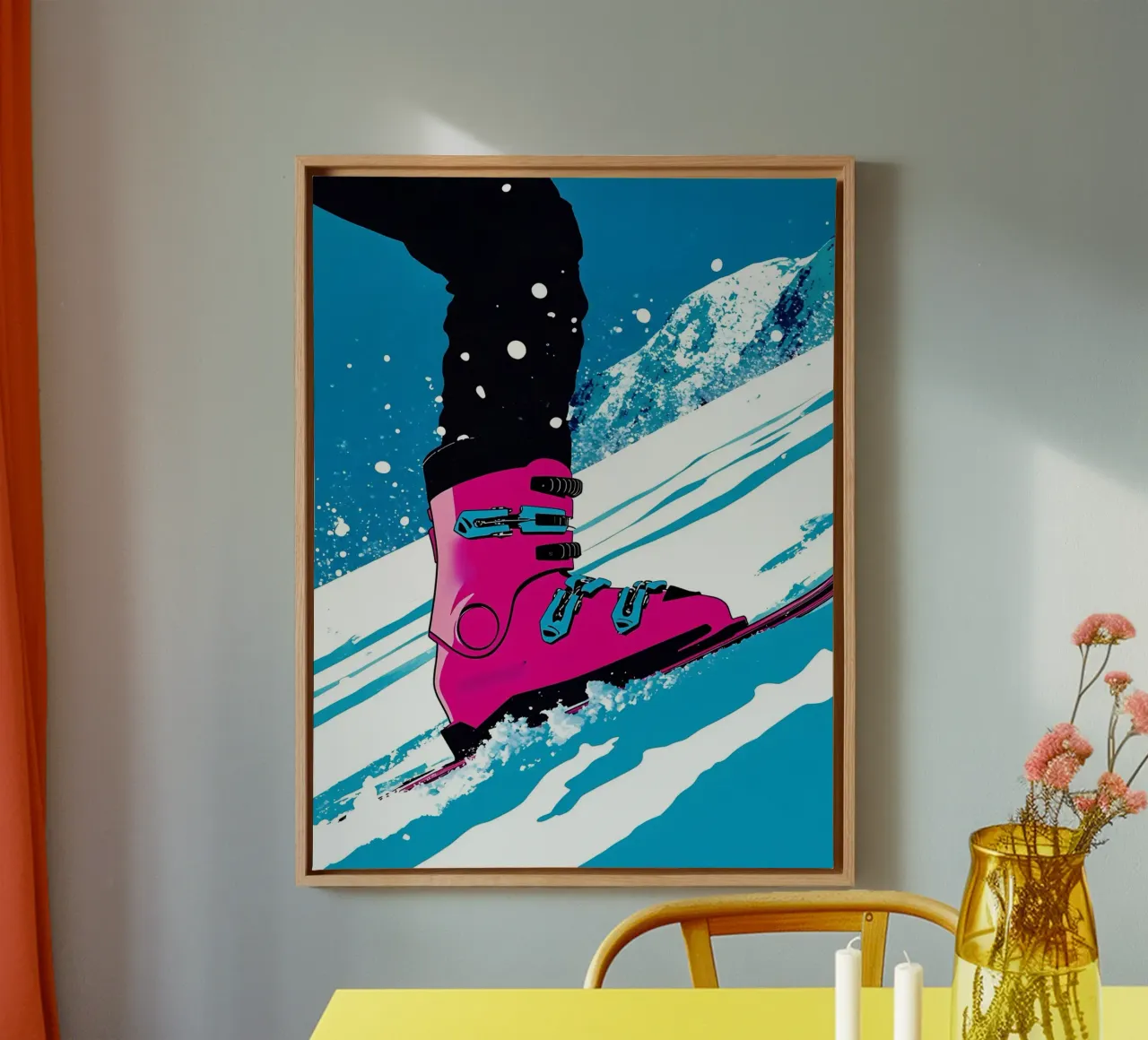 Ski Boot- Pop Art canvas met Baklijst van ColorCrash Gallery