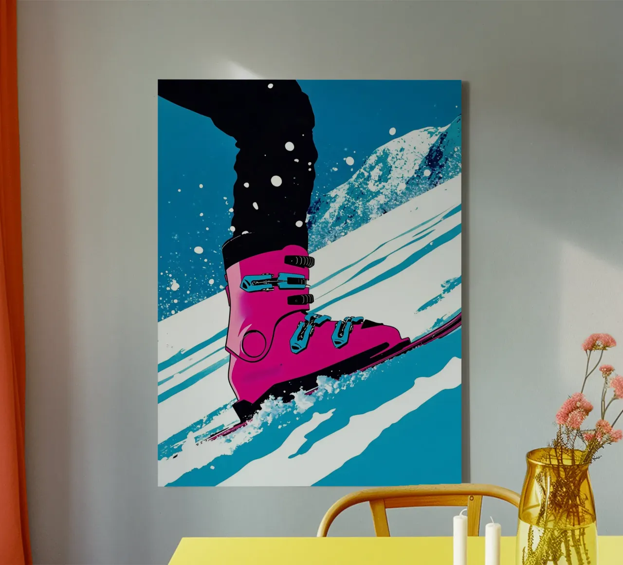 Ski Boot- Pop Art canvas met Baklijst van ColorCrash Gallery