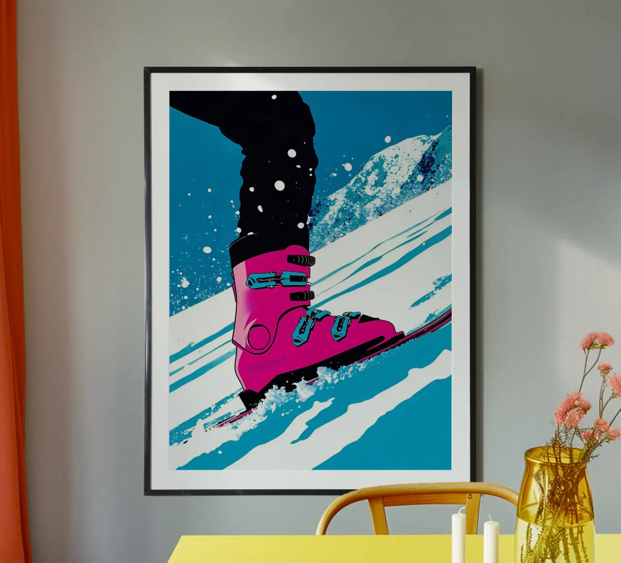 Barca da sci - Pop Art poster con telaio in legno da ColorCrash Gallery