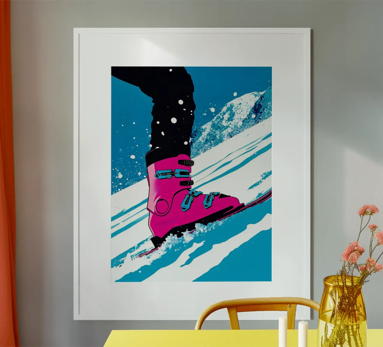 Barca da sci - Pop Art poster con telaio in legno da ColorCrash Gallery