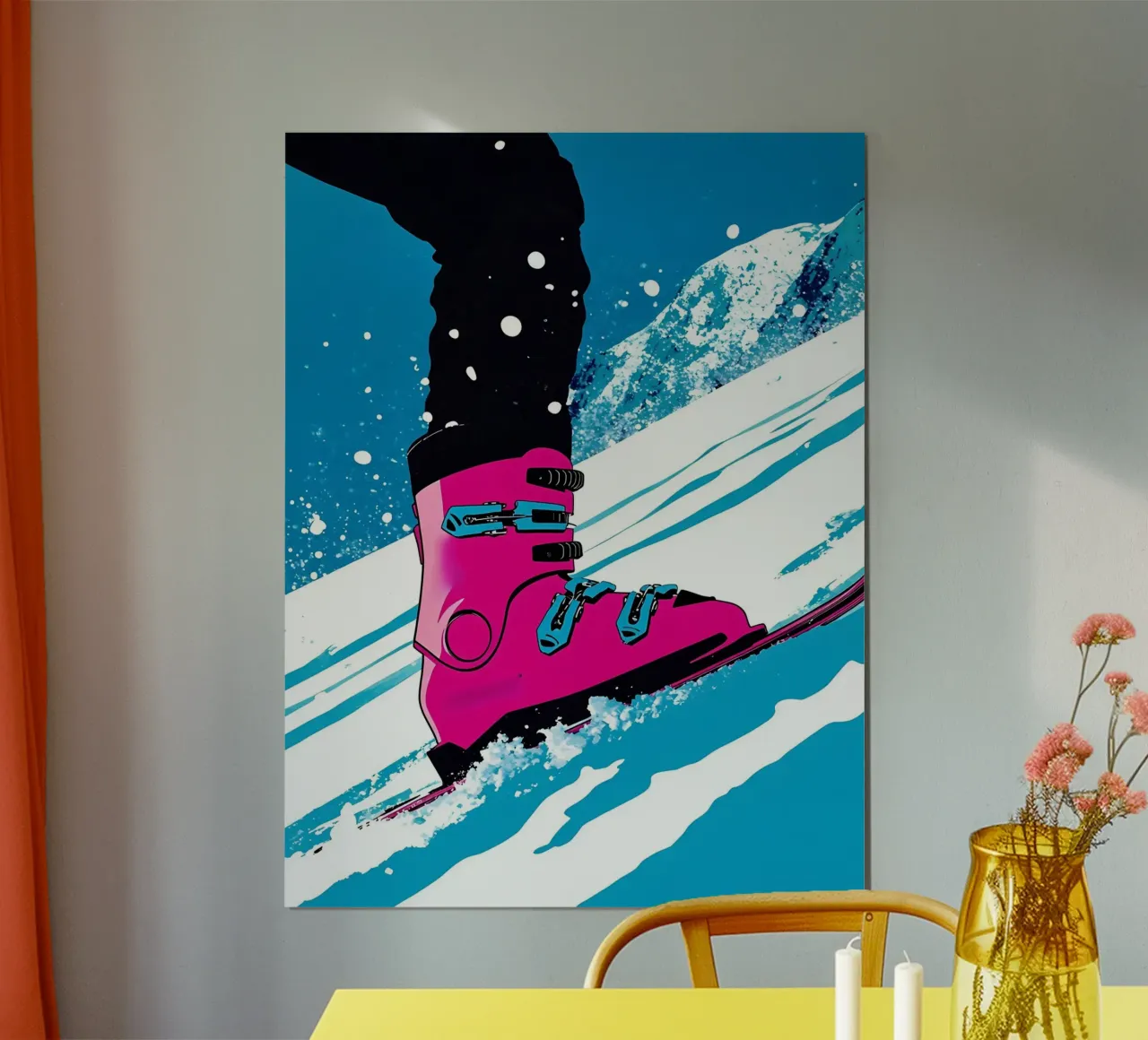 Barca da sci - Pop Art poster con telaio in legno da ColorCrash Gallery